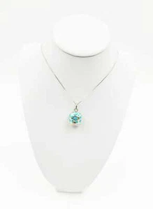 COLLANA CAMPANELLA TRAFORATA SMALTATA CELESTE IN ARGENTO 925 RODIATO IN ORO 18KT - Foto 1 di 3