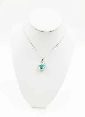 COLLANA CAMPANELLA TRAFORATA SMALTATA CELESTE IN ARGENTO 925 RODIATO IN ORO 18KT - Immagine 1 di 3