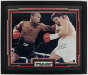 Sugar Ray Leonard & Roberto Duran Signed 18x22 Custom Framed Photo Display (JSA - Picture 1 of 3