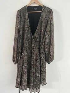 CITY CHIC Ladies Wrap Dress Size Small 16 Plus Leopard Animal Print Wrap Pleated - Picture 1 of 9