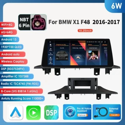 For BMW X1 F48 2016-2017 NBT Car GPS 10.25'' Radio Multimedia CarPlay DSP 6+64GB - Image 1 of 4