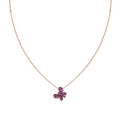 Collana Donna Argento 925 Rosato Amen CLBURR Pendente Farfalla Cristalli Rossi - Immagine 1 di 2