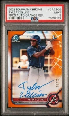 TYLER COLLINS 2022 Bowman Chrome 1st Orange Refractor Auto 18/25 PSA 9 Braves - Image 1 of 2