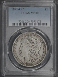 1891-CC MORGAN SILVER DOLLAR~PCGS CERTIFIED VF20~EXCELLENT DETAIL PROBLEM FREE * - Picture 1 of 4