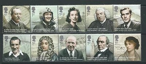 GRAN BRETAÑA 2009 EMINENT BRITONS CONJUNTO DE 10 FINOS USADOS EN 2 TIRAS DE 5 - Imagen 1 de 1