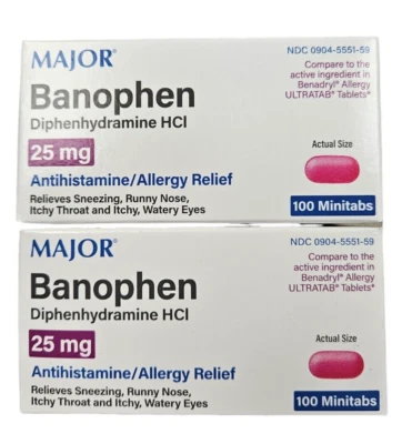 Diphenhydramine 25mg TABLETS 100ct BANOPHEN  Minitabs ( 2 bottles ) __ - Image 1 of 4