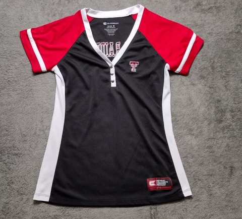 Texas Tech Red Raiders Shirt Womens Medium Black Red Colosseum Label Logo Light Cover