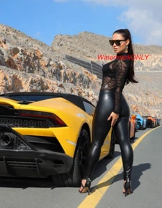 SUPER ULTRA HOT Leggy "Latex" Car Babe and Yellow "Lambo" "Pin-UP" PHOTO! #(774) - Picture 1 of 2