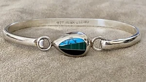 Vintage Taxco 925 Sterling Silber Armband mit Onyx, Türkis & Malachit Inlay 18g - Bild 1 von 9