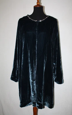 Soft Surroundings Talla 1X Terciopelo Verde Oscuro Rayón Seda Kimono Plumero Estrás Foto 1 de 4