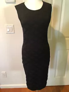 Abito midi nuovo con etichette $490 ZAC Zac Posen elasticizzato maglia jacquard nero senza maniche L 8 10 - Foto 1 di 9