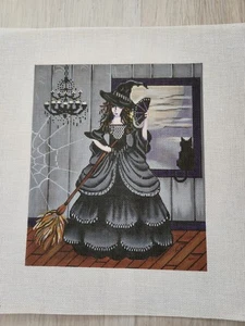 Alice Peterson~Gray Witch~Victorian~Black Cat~Handpainted Needlepoint Canvas - Picture 1 of 4