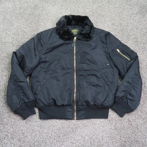 Alpha Industries Jacket Men XL Black B-15 Slim Fit Bomber Faux Fur Collar Flight - Picture 1 of 10