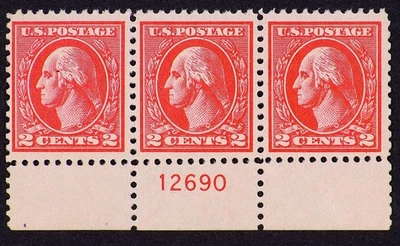 lss US Scott 528B 1920 2c Washington Plate Strip/3 MNH XF Type IV Perf 11 - Image 1 of 2