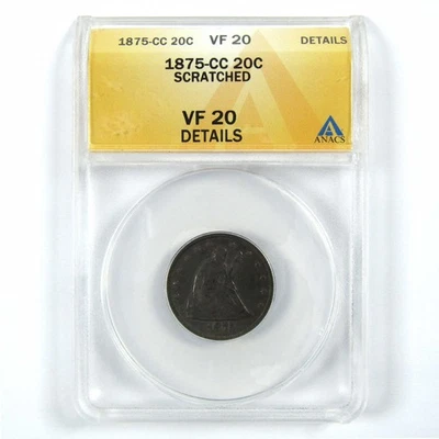1875 CC Seated Liberty 20c VF 20 Details ANACS Silver SKU:I11895 - Image 1 of 4