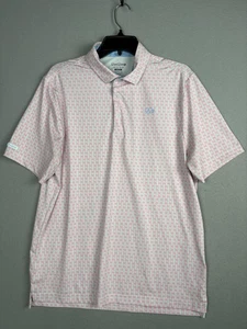 Good Good Polo Shirt Mens Large White Pink Geometric Golf Performance All Over - Picture 1 of 10