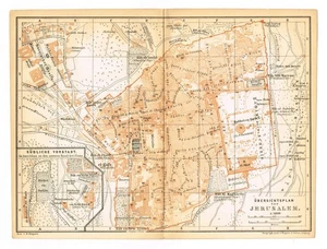 Jerusalem القُدس יְרוּשָׁלַיִם Original map city plan 1891 PALESTINE ISRAEL - Picture 1 of 22