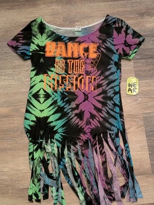 Top con flecos Zumba Wear Dance Is The Mission pequeño tie dye verde neón púrpura  Foto 1 de 4