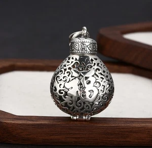 925 sterling Silver women men "福" fortune charm Pendant & steel chain S6231 - Picture 1 of 6