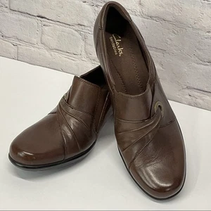 Clarks Bendables Women's Size 11 Brown Leather Ruching Minimalist Shootie Casual - Picture 1 of 12