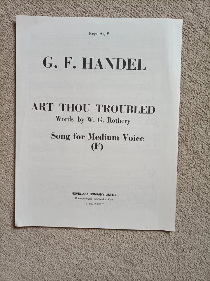 Classical Sheet Music - Handel - 'Art Thou Troubled' in 'F' for Medium Voice - Image 1 of 1