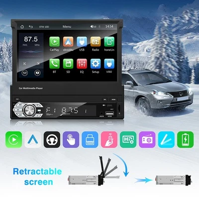 autoradio 1 din con schermo a scomparsa Carplay Android E Apple Touch Bluetooth  - Immagine 1 di 4