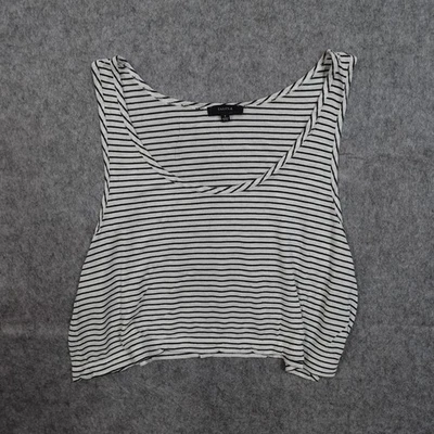 Camiseta sin mangas Talula para mujer pequeña recortada a rayas músculo cuello redondo blanco negro Foto 1 de 4