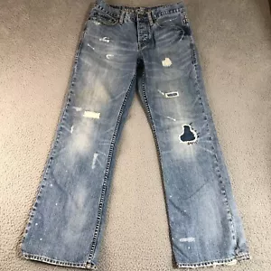 American Eagle Jeans Men 29X30 Blue Bootcut TRASHED Distressed Grunge Button Fly - Picture 1 of 16