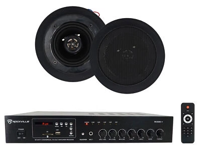 Rockville RCS80-1 70v Commercial Amplifier w/Bluetooth+(2) 4" Speakers in Black - Image 1 of 4