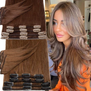 CLEARANCE 100% Remy Human Hair Extensions Clip In /in’s Hair Weave Full Head Ash - Picture 1 of 36
