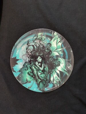 Sleeping Turquoise Garden Fairy On Leaf Bumper Sticker Vinyl Decal 4.5”x 4.5” - Image 1 of 4