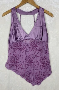 Fredericks Of Hollywood Tank Womens Large Lavender Velvet Silk Sheer Sleeveless - Picture 1 of 12
