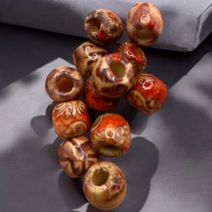 11mm Barrel Wooden Beads Mixed Pattern Jewellery Making Hair Beads Vintage - Picture 1 of 41