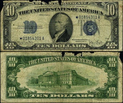 FR. 1705* $10 1934-D Silver Certificate *-A Block Wide Poor Star - Missing Paper - Image 1 of 3