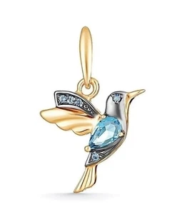 Echt Silber 925 Vergoldet Anhänger Kolibri Vögel Scharm mit Zirkonia ohne Kette. - Bild 1 von 3