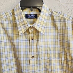 Camicia Puritan con bottoni uomo grande gialla a quadri manica corta misto poli - Foto 1 di 13