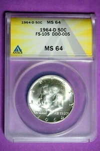 1964 D ANACS MS64 Kennedy Half Dollar #B28468 - Picture 1 of 2