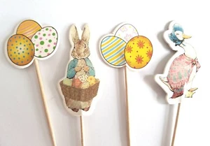 24 PETER RABBIT CAKE PICKS-CUPCAKE TOPPERS-JEMIMA PUDDLEDUCK-EASTER PICK/TOPPER - Picture 1 of 6