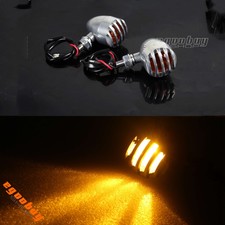 Retro Finned Grill Cover Polished Bullet Turn Signals For Harley Chopper Bobber