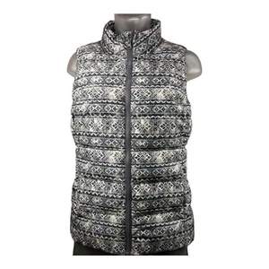 Ruff hewn Women's Petite M Gray Nordic Pattern Puffer Vest - Picture 1 of 9