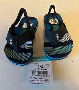REEF LIL AHI kids flip flop sandals, deep sea stripes,, SIZE 3/4, New - Picture 1 of 2