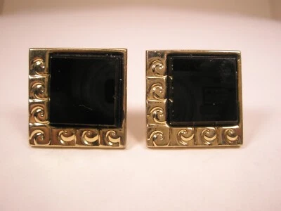 Black Cabochon Design Quality Vintage PIERRE CARDIN Cuff Links simple plain - Image 1 of 4