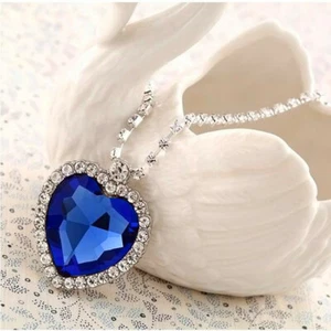 Titanic Herz des Ozeans Saphir Blau CZ Kristall Halskette Anhänger Schmuck Neu - Bild 1 von 4