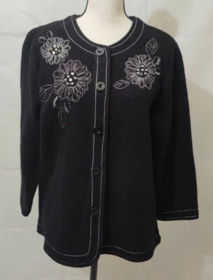 CHAQUETA BLAZER CÁRDIGAN SAMANTHA GRIS 100% LANA NEGRA ABOTONADA talla S CUENTAS FLORAL Foto 1 de 4