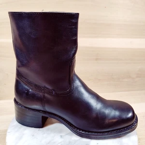 Vintage Frye Campus Short Boots Women 9 M Black Ankle Square Toe Zip Up - Picture 1 of 12