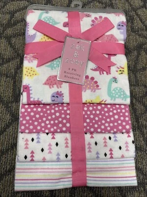 Juego de 4 mantas de recepción de bebé Zack & Zoey 24"x26" franela rosa Foto 1 de 2