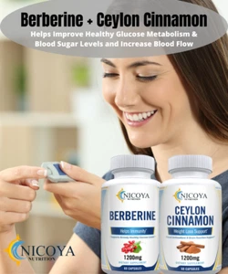 Berberine PLUS Ceylon Cinnamon- Heart Health, Blood Sugar Support & Blood Flow - Picture 1 of 9
