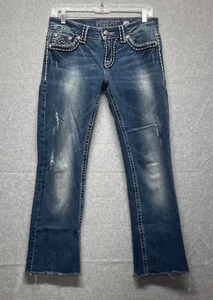 MIss Me Jeans Womens 28 Blue Sunny Boot Cut Low Rise Embroidered Raw Hem - Picture 1 of 12