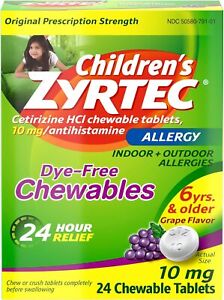 Zyrtec Children's Dye-Free Chewables for 24 Hour Allergy Relief, 10 mg Cetirizin