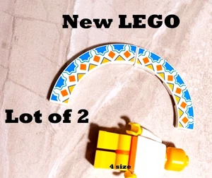 New LEGO Mosaic Tile Lot of 2 curved Orange Blue Aztec Western Printed Parts - Picture 1 of 1